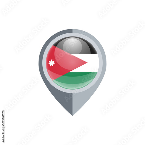 Glossy map pin icon featuring the flag of Jordan, symbolizing location, travel, navigation, and geographic identification. Isolated on white background with modern 3D style. Free Download Glossy map pin icon featuring the flag of Jordan, symbolizing location, travel, navigation, and geographic identification. Isolated on white background with modern 3D style. - GFXLoad