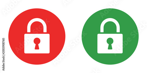 Red and green circle icons featuring padlock symbols for indicating locked and unlocked system status.