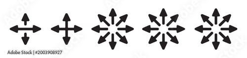 Foto Set of black directional arrows, including cross-shaped and multi-directional spread designs