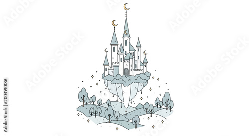 Photos Fantasy castle with towers spires.