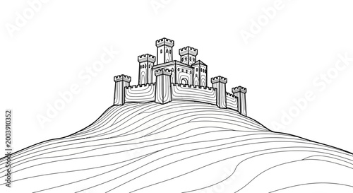 Quadro su tela Medieval Castle on a Hill Top.