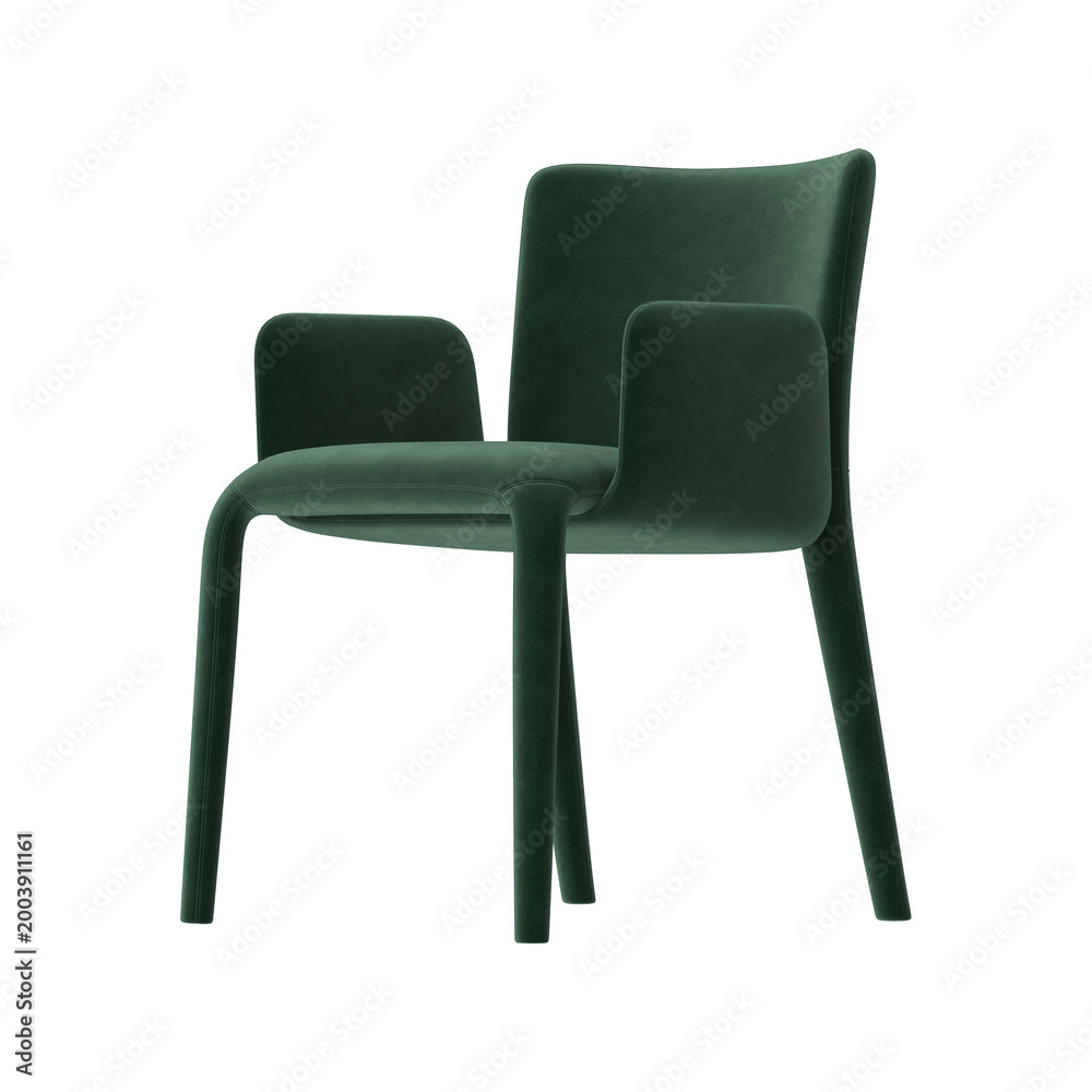 Obraz premium Green Fully Upholstered Dining Armchair Three Quarter View on White Background