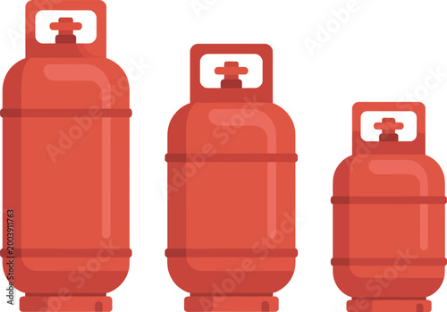 LPG gas, cylinder illustration, red propane tank containers representing cooking fuel storage household energy supply and industrial safety equipment design.