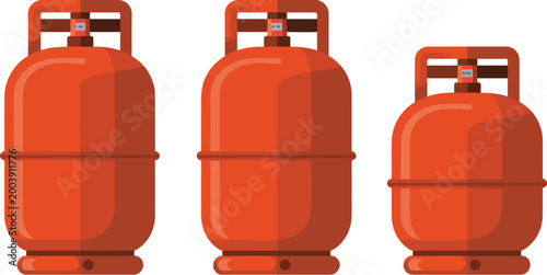 LPG gas, cylinder illustration, detailed vector of red propane tanks for cooking gas storage energy supply system and safety equipment concept design.