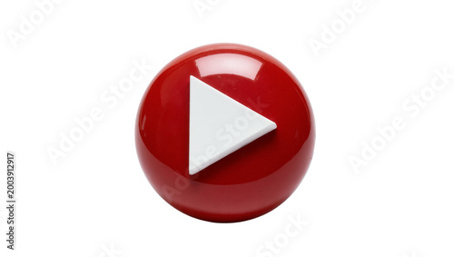 Red glossy sphere with white play button symbol