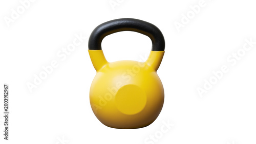 Foto Yellow Cast Iron Kettlebell with Black Rubber Handle