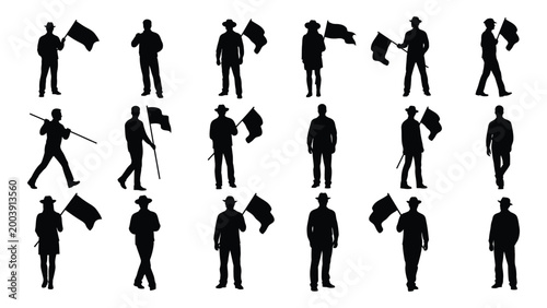 silhouette collection of people with flags diverse poses and actions on white background high quality professional detailed modern elegant stylish clean