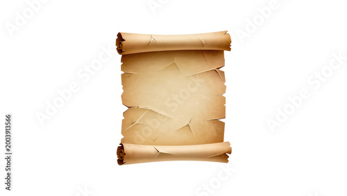 Antique aged parchment scroll with frayed edges and rolled corners