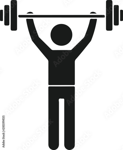 Weightlifting icon of person lifting barbell overhead silhouette