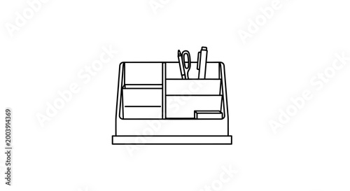 Photos Desk Organizer with Office Supplies.