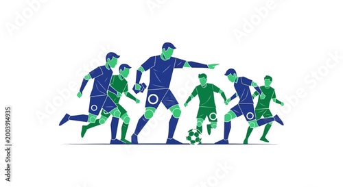 Quadro su tela Soccer players in action kicking ball.