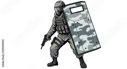 Photos Soldier holding a camouflage shield.
