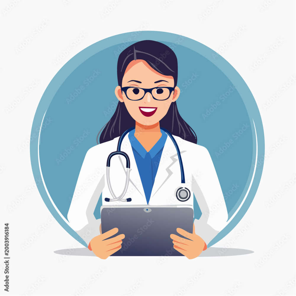 Fototapeta premium Female Doctor with Stethoscope and Tablet