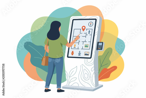 Modern Digital Self-Service Kiosk with Indoor Navigation Map