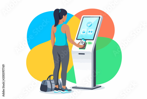 Modern fitness self service kiosk for gym check in and membership
