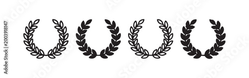 Foto Set of 4 laurel wreath icons: outline, solid black, hand-drawn outline, and hand