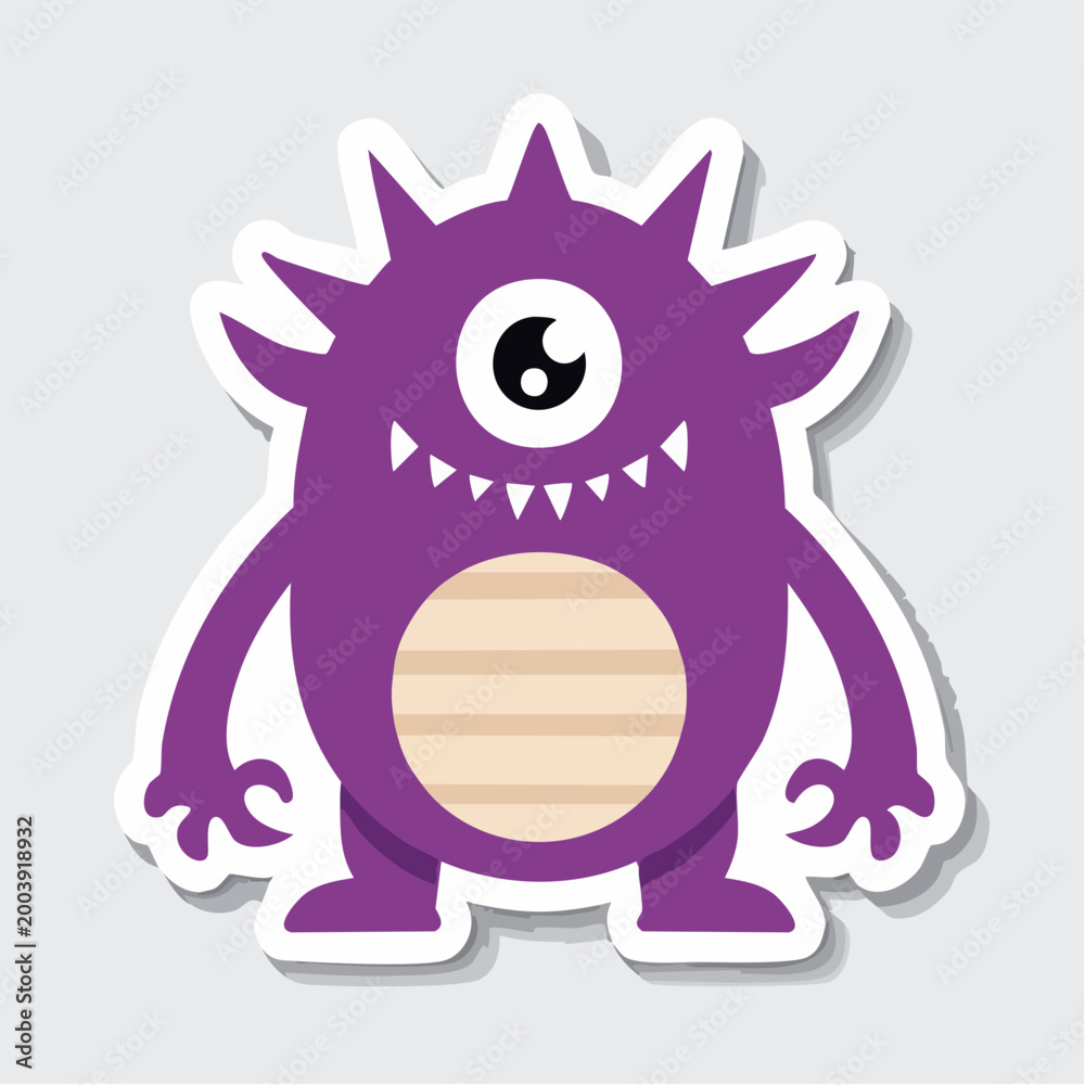 Fototapeta premium Cute Purple One-Eyed Monster Sticker