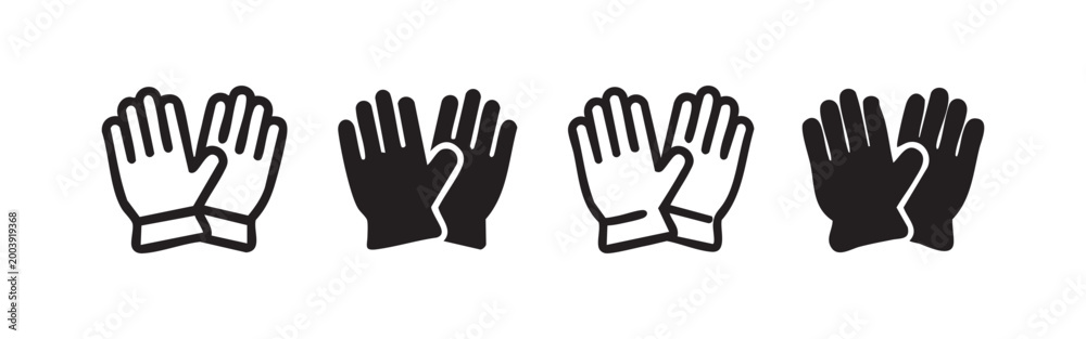Fototapeta premium Set of four glove icons, two outline and two solid black