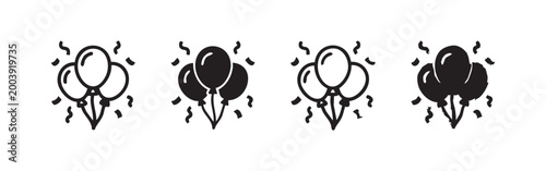 Quadro su tela Four balloon icons with confetti in different styles and fills