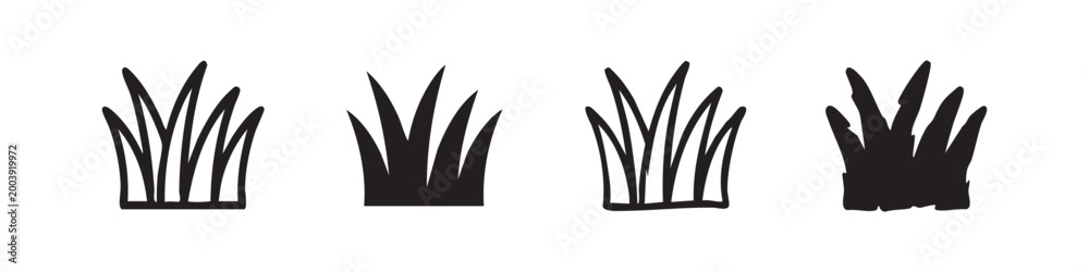 Fototapeta premium Simple Grass Tuft Icon Set, Nature and Garden Symbol Collection