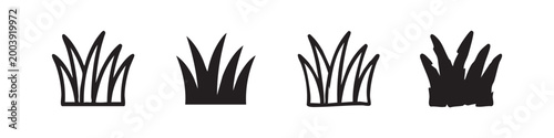 Simple Grass Tuft Icon Set, Nature and Garden Symbol Collection