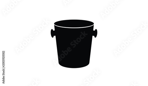 A stark black silhouette of a classic metal bucket with sturdy handles is prominently displayed against a white background silhouette high quality professional detailed