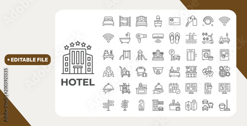Hotel Line Editable Icons set. Editable stroke. Vector illustration	