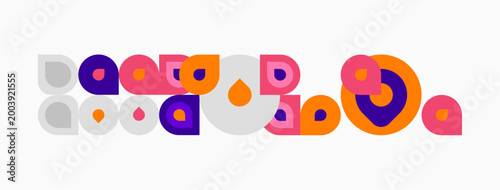 Abstract shapes, vibrant colors, playful design. Circles, squares, overlapping forms create dynamic composition. Modern aesthetic.