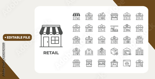 Retail line editable icon set. Retail Store icon set. Editable stroke. Vector illustration