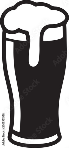 Beer glass with foam icon, black and white simple illustration with pint glass, dark