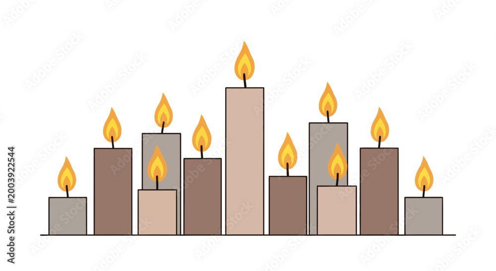 Obraz premium Vector candles, burning candles, lit wax, candle flames, decorative set, 13 icons