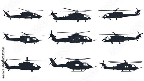 Multiple 2D AutoCAD helicopter silhouettes in various positions