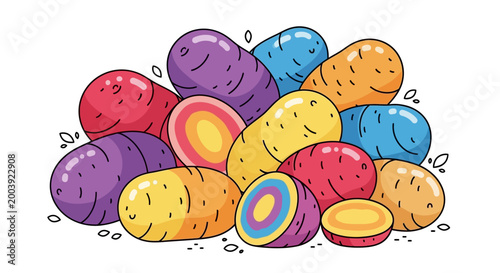 Foto Colorful eggs in a decorative pile.