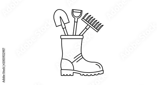 Gardening tools in a boot.