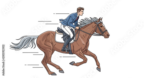 Man Riding Brown Horse Fast Pace.