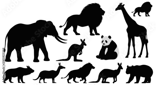 Canvas Print Silhouettes of various wild animals.