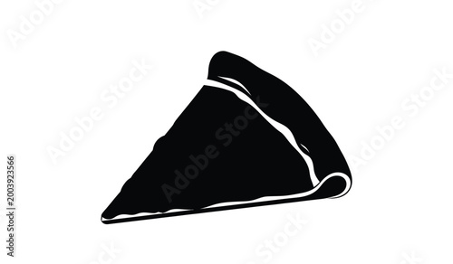 A striking black silhouette depicts a single slice of pizza showcasing its triangular form and inviting crust silhouette high quality professional detailed modern elegant