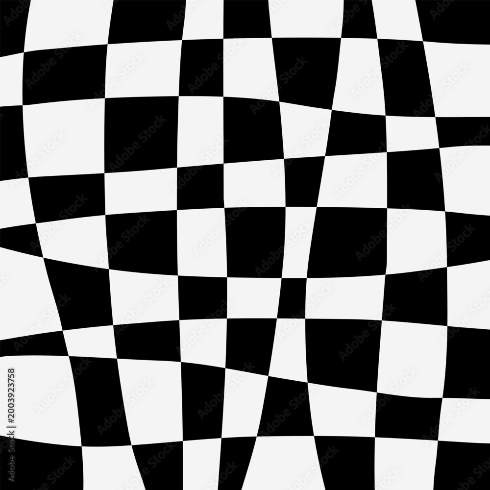 Obraz premium Warped Black and White Wave Checkerboard Pattern