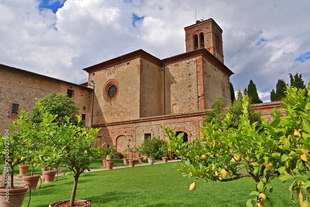 Fototapeta premium Camprena, Monastero di Sant'Anna in Camprena, Siena, Val d'Orcia, Toscana