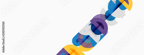 Abstract colorful shapes form text. Diagonal arrangement creates dynamic visual impact. Minimalist design with white background.