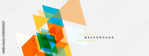 Abstract geometric shapes overlap, creating vibrant color composition. Light background enhances visual impact. Modern design element.