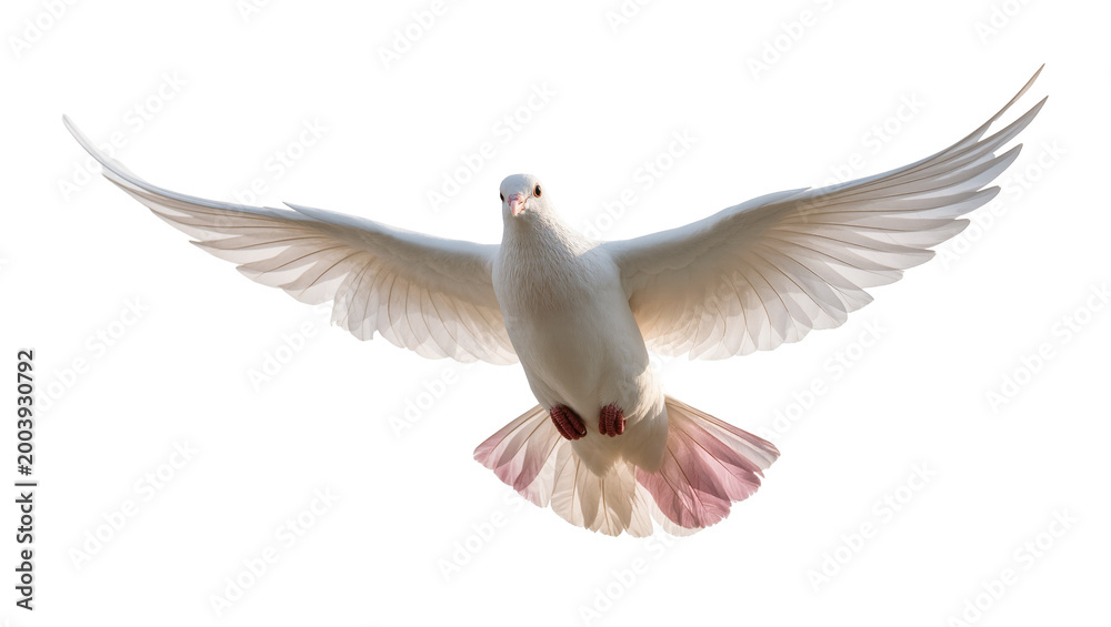 Obraz premium White Dove Bird Flying with Spread Wings in Air