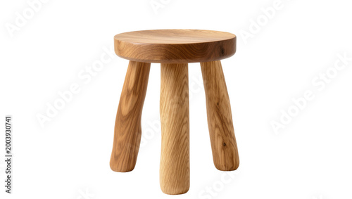 Cuadro en lienzo Rustic wooden three-legged stool with smooth round seat