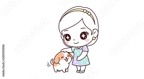 Little girl with cute small dog.
