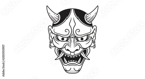 Japanese Oni Demon Mask Illustration.
