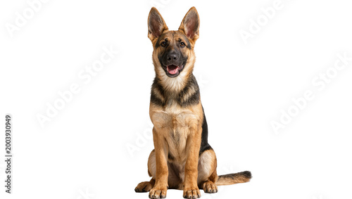Tableau sur toile Sitting German Shepherd Dog with Upright Ears and Smiling Expression