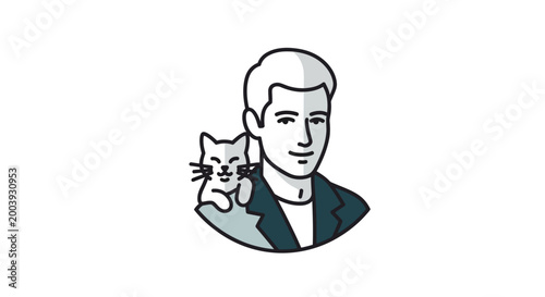 Photos Man with cat on shoulder portrait.