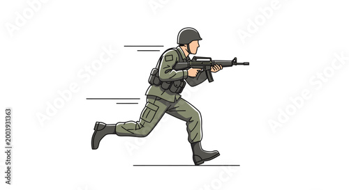 Photos Soldier running with assault rifle.