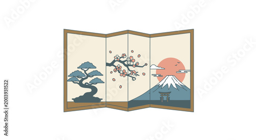 Slika na platnu Traditional Japanese folding screen art.