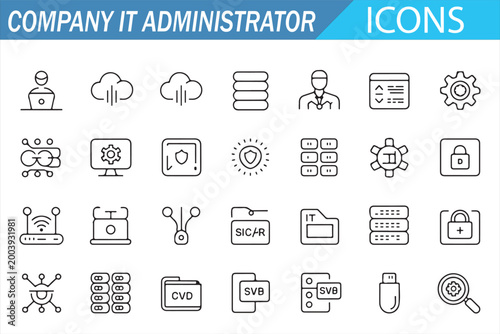 Tableau sur toile Computer administrator icon collection for server cloud and data backup